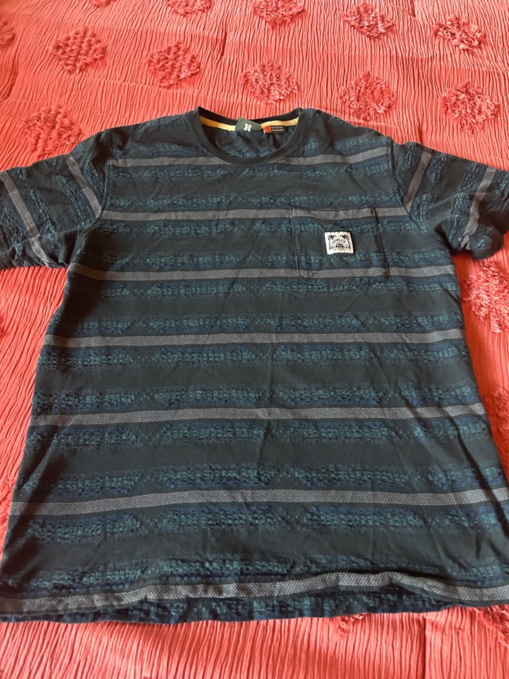 Howler Brothers Navy and Teal Striped Short-Sleeve Pocket Tee